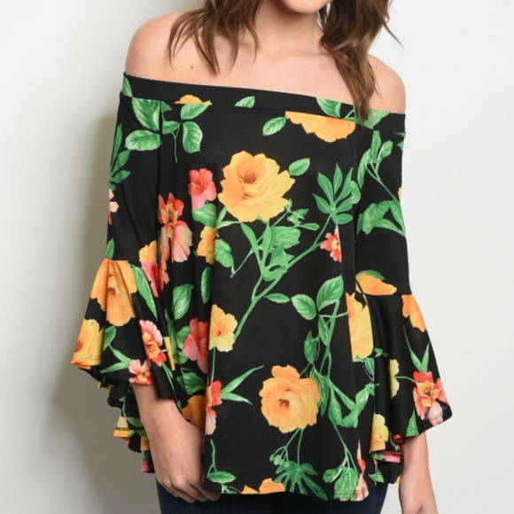 GIRLY & FLIRTY FLORAL OFF SHOULDER TUNIC TOP - Picture 2 of 3